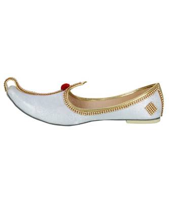 Men's White Fabric Tri Rhinestone Mojaris 3