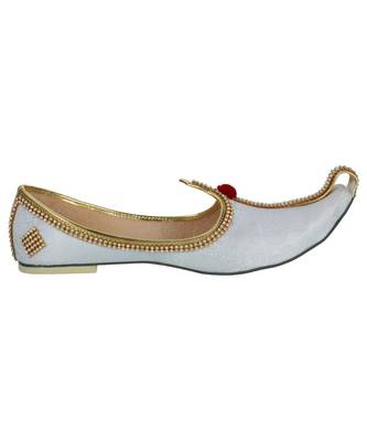 Men's White Fabric Tri Rhinestone Mojaris 4