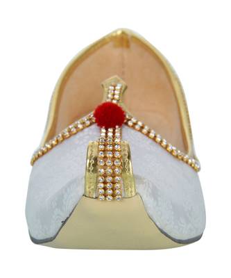 Men's White Fabric Tri Rhinestone Mojaris 5