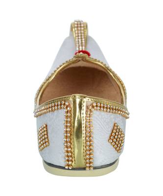 Men's White Fabric Tri Rhinestone Mojaris 6