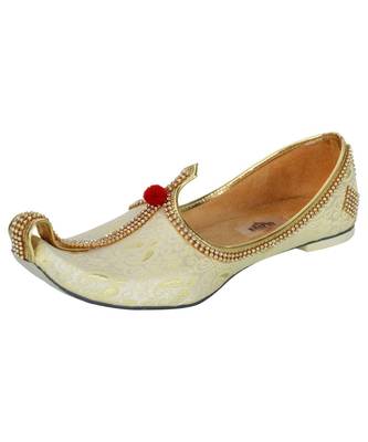 Men's Light Gold Fabric Tri Rhinestone Mojaris 1