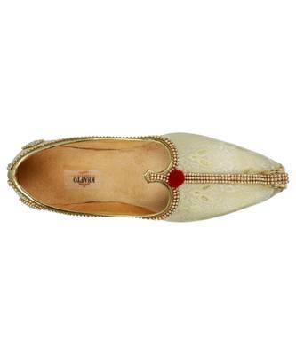 Men's Light Gold Fabric Tri Rhinestone Mojaris 2