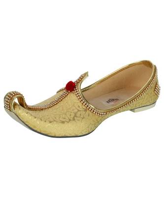 Men's Golden Fabric Tri Rhinestone Mojaris 1