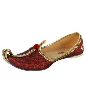 Men's Red Fabric Tri Rhinestone Mojaris 1