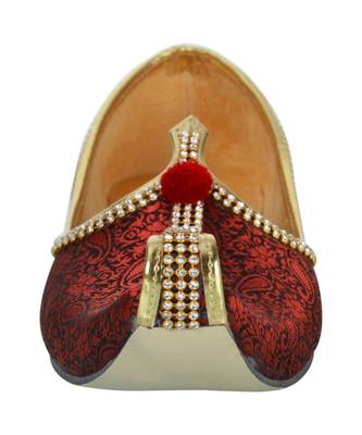 Men's Red Fabric Tri Rhinestone Mojaris 5