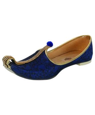 Men's Blue Fabric Mono Rhinestone Mojaris 1