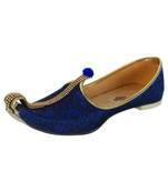 Men's Blue Fabric Mono Rhinestone Mojaris