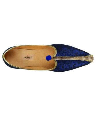 Men's Blue Fabric Mono Rhinestone Mojaris 2