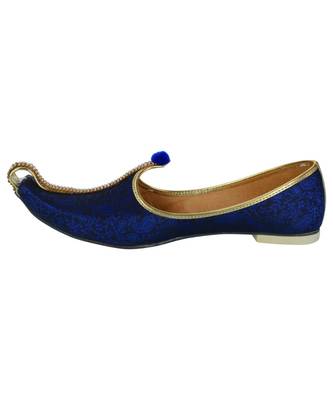 Men's Blue Fabric Mono Rhinestone Mojaris 3