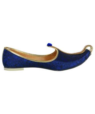 Men's Blue Fabric Mono Rhinestone Mojaris 4