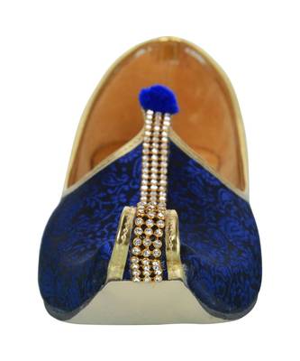 Men's Blue Fabric Mono Rhinestone Mojaris 5