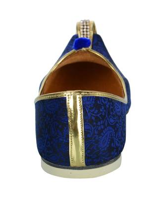 Men's Blue Fabric Mono Rhinestone Mojaris 6