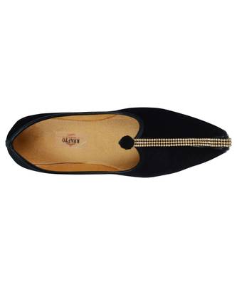 Men's Black Velvet Mono Rhinestone Mojaris 2