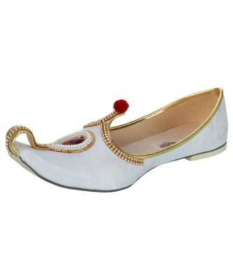Men's White Fabric Rhinestone Ruby Mojaris 1