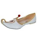 Men's White Fabric Rhinestone Ruby Mojaris