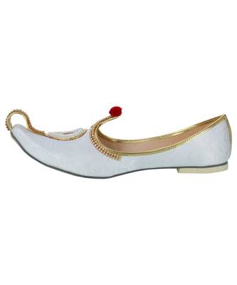 Men's White Fabric Rhinestone Ruby Mojaris 3