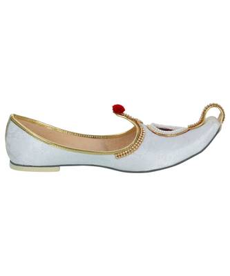Men's White Fabric Rhinestone Ruby Mojaris 4