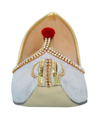 Men's White Fabric Rhinestone Ruby Mojaris 5