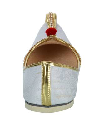 Men's White Fabric Rhinestone Ruby Mojaris 6