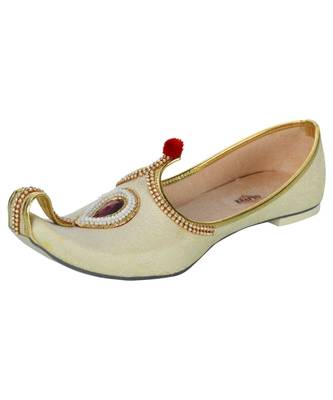 Men's Beige Gold Fabric Rhinestone Ruby Mojaris 1