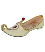 Men's Beige Gold Fabric Rhinestone Ruby Mojaris
