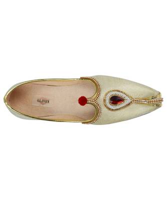 Men's Beige Gold Fabric Rhinestone Ruby Mojaris 2
