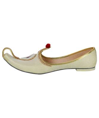 Men's Beige Gold Fabric Rhinestone Ruby Mojaris 3
