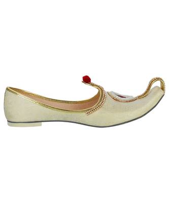 Men's Beige Gold Fabric Rhinestone Ruby Mojaris 4