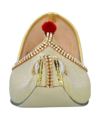 Men's Beige Gold Fabric Rhinestone Ruby Mojaris 5