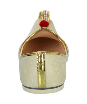 Men's Beige Gold Fabric Rhinestone Ruby Mojaris 6