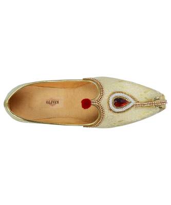 Men's Gold Fabric Rhinestone Ruby Mojaris 2