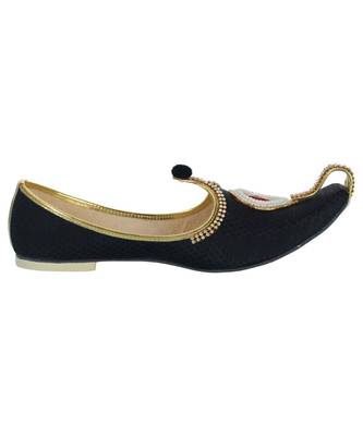 Men's Black Fabric Rhinestone Ruby Mojaris 4