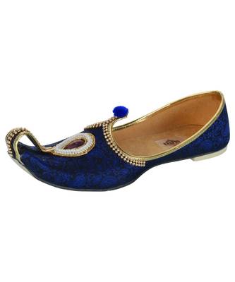 Men's Blue Fabric Rhinestone Ruby Mojaris 1
