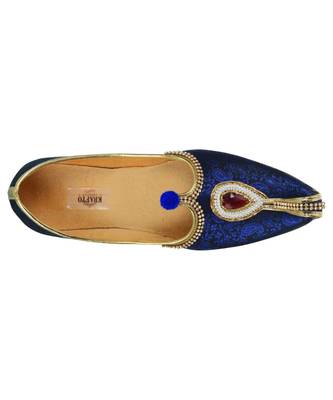 Men's Blue Fabric Rhinestone Ruby Mojaris 2