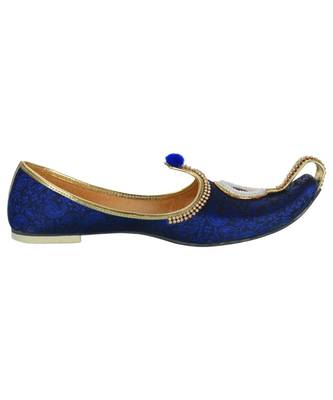 Men's Blue Fabric Rhinestone Ruby Mojaris 4