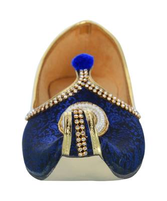 Men's Blue Fabric Rhinestone Ruby Mojaris 5