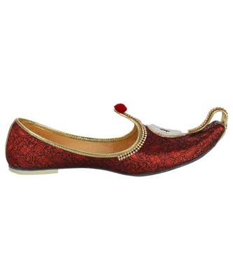 Men's Red Fabric Rhinestone Ruby Mojaris 4