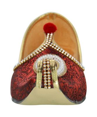 Men's Red Fabric Rhinestone Ruby Mojaris 5