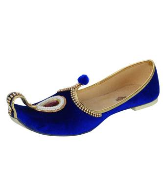 Men's Blue Velvet Rhinestone Ruby Mojaris 1