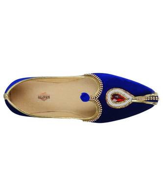 Men's Blue Velvet Rhinestone Ruby Mojaris 2
