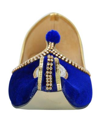 Men's Blue Velvet Rhinestone Ruby Mojaris 4