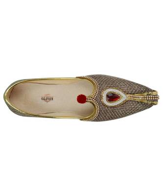 Men's Sandy Brown Jute Rhinestone Ruby Mojaris 1