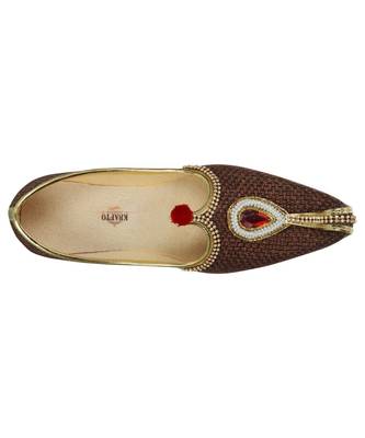 Men's Brown Jute Rhinestone Ruby Mojaris 1