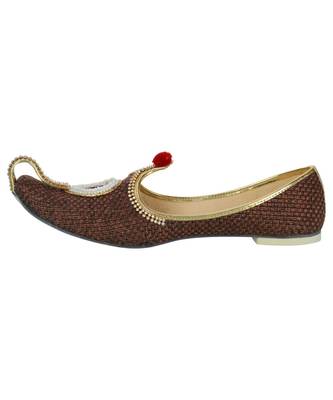 Men's Brown Jute Rhinestone Ruby Mojaris 2