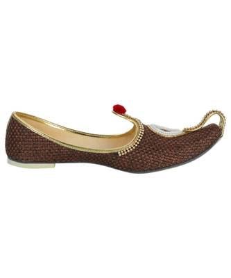 Men's Brown Jute Rhinestone Ruby Mojaris 3