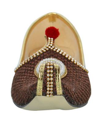 Men's Brown Jute Rhinestone Ruby Mojaris 4