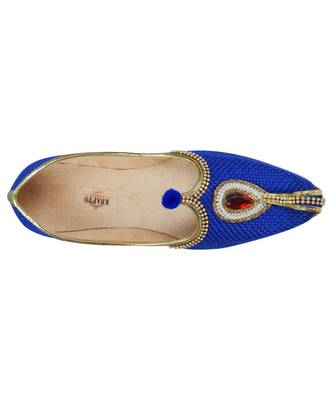 Men's Blue Jute Rhinestone Ruby Mojaris 2