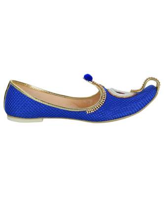 Men's Blue Jute Rhinestone Ruby Mojaris 4