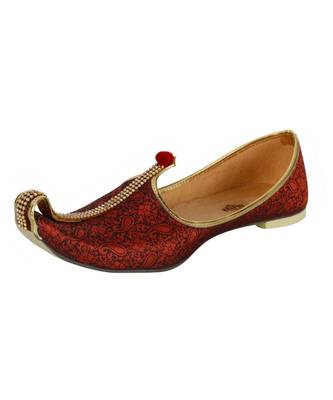 Men's Red Fabric Mono Rhinestone Mojaris 1