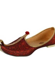 Men's Red Fabric Mono Rhinestone Mojaris